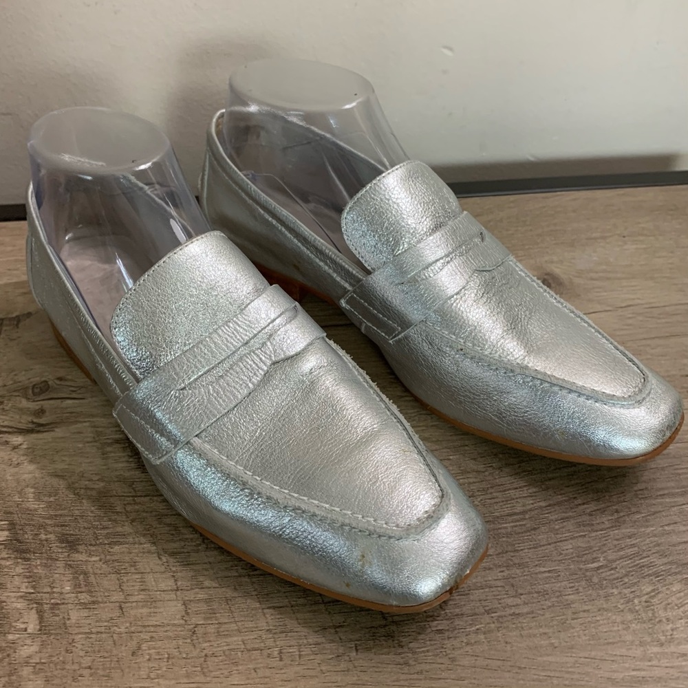 LF/LIFE Silver Metallic LEATHER Slip-On LOAFERS Designer SHOES  7.5